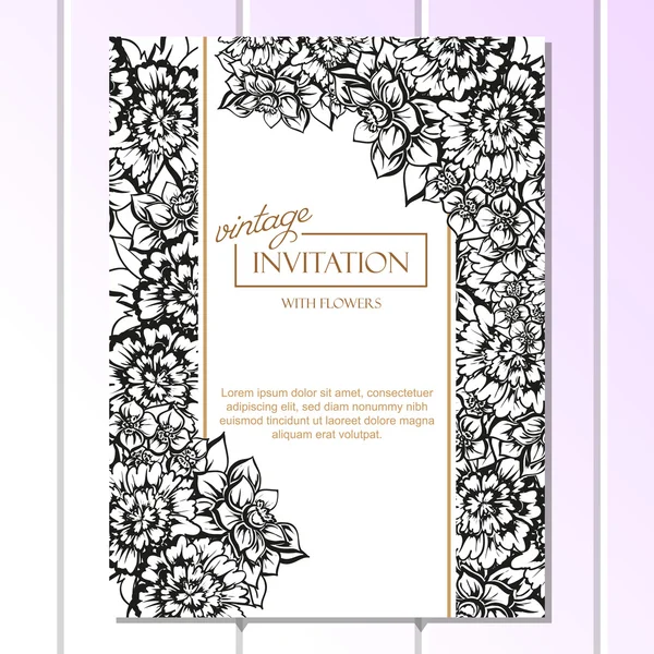 Carte d'invitation de mariage noir et blanc — Image vectorielle