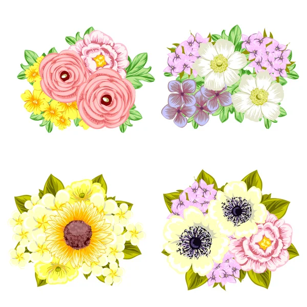 Set de bouquets de fleurs — Image vectorielle