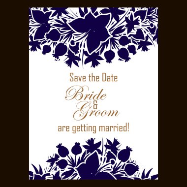 Mavi siluet düğün kartı 