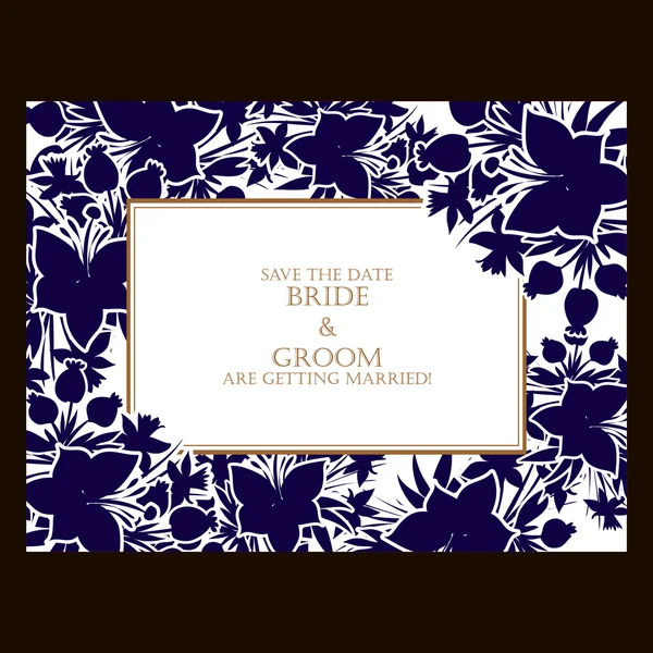 Синій силует Весільна листівка — стоковий вектор