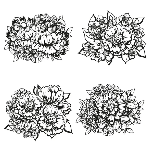 Set de bouquets de fleurs — Image vectorielle