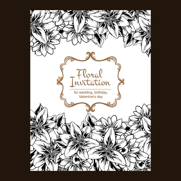 Schwarz und weiß schöner floraler Rand — Stockvektor