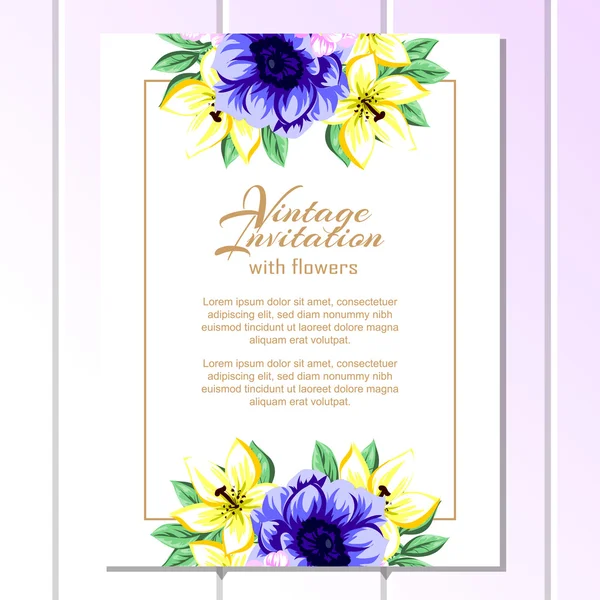 Delicada invitación con flores — Vector de stock