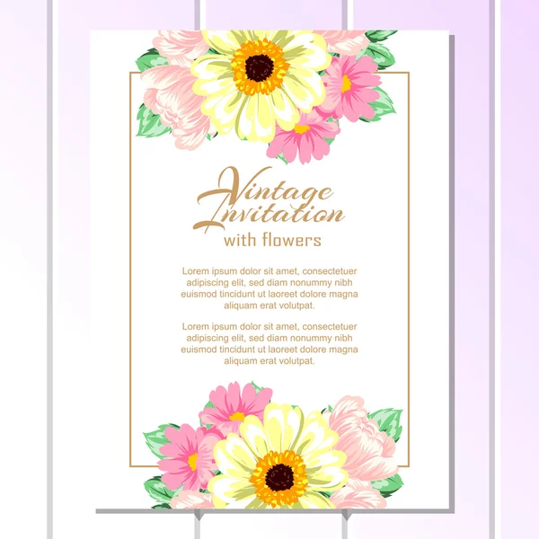 Delicada invitación con flores — Vector de stock