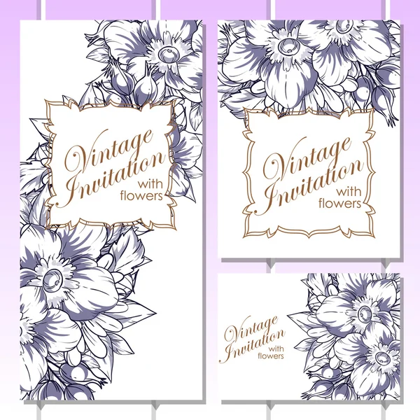 Blue linear delicate invitation with flowers Vector Graphics