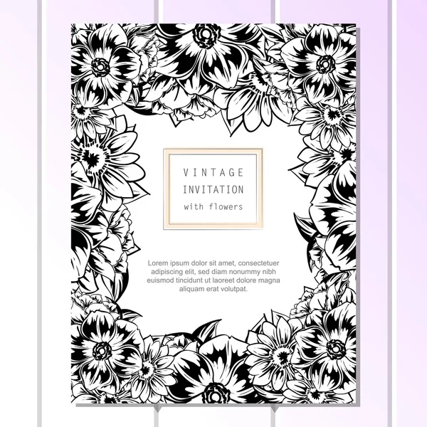 Tarjeta de invitación de boda de saludo en blanco y negro — Vector de stock