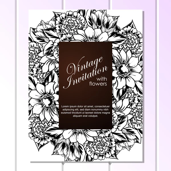 黑色和白色的美丽花卉边框 — 图库矢量图片