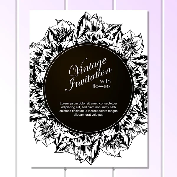 Carte d'invitation de mariage de voeux noir et blanc — Image vectorielle