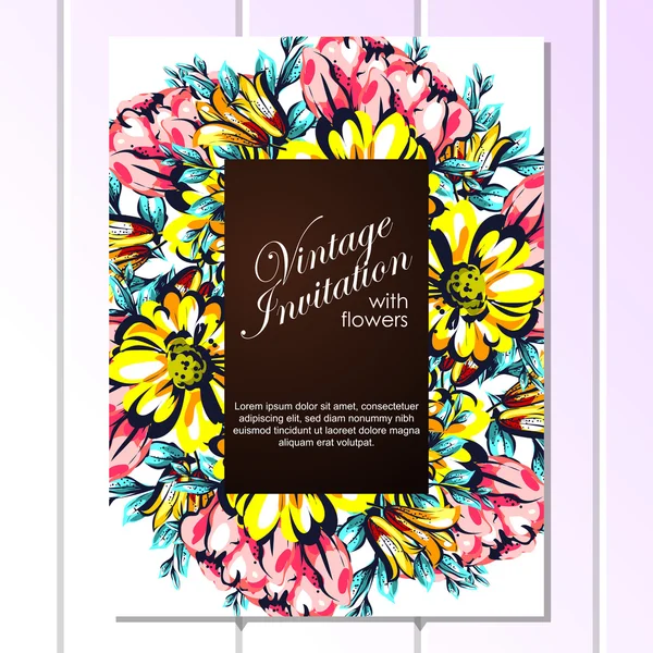 Delicada invitación con flores — Vector de stock