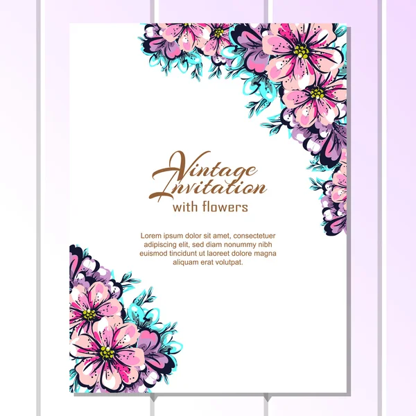 Delicada invitación con flores — Vector de stock