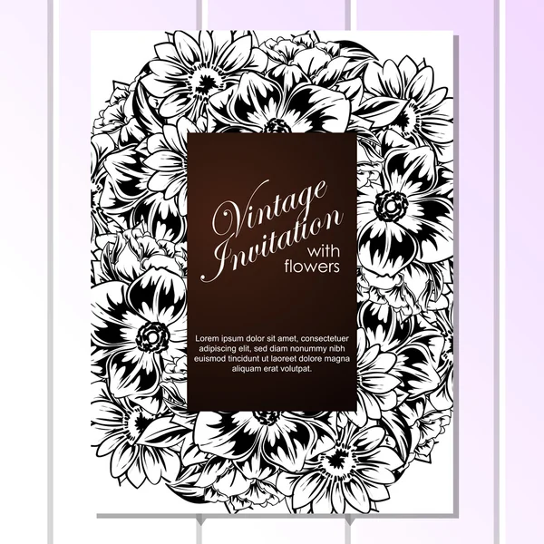 Tarjeta de invitación de boda de saludo en blanco y negro — Vector de stock