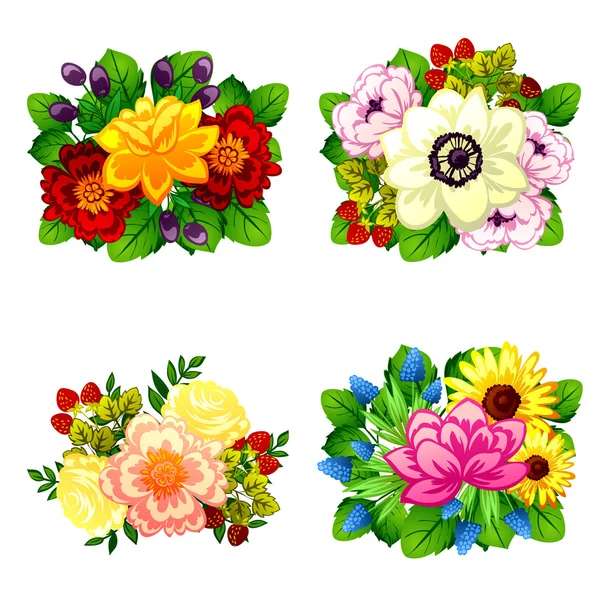 Conjunto de buquês de flores — Vetor de Stock