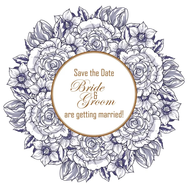 Tarjeta de invitación de boda de saludo lineal azul — Archivo Imágenes Vectoriales