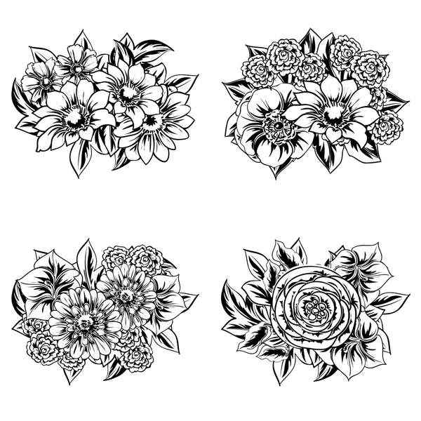 Set de bouquets de fleurs — Image vectorielle