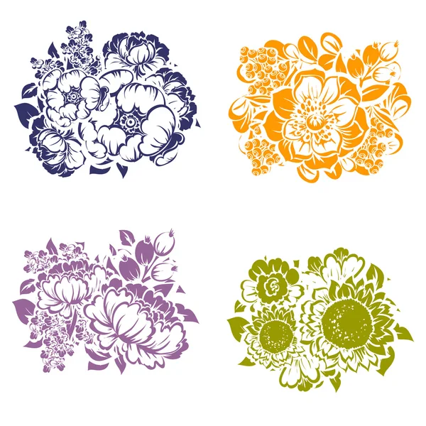 Set de bouquets de fleurs — Image vectorielle