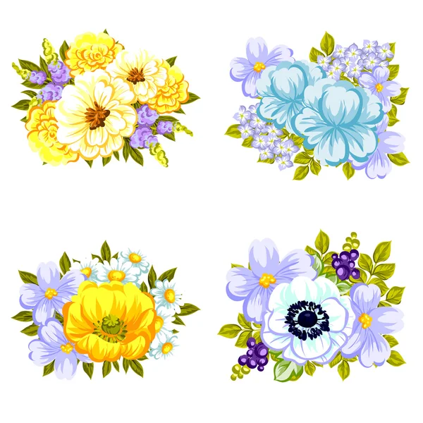 Set de bouquets de fleurs — Image vectorielle