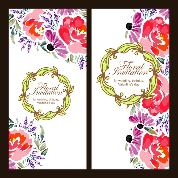 Delicada invitación con flores — Vector de stock