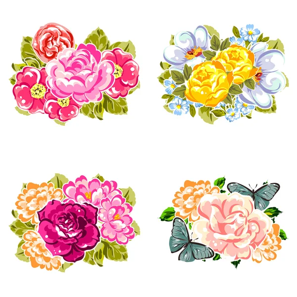 Conjunto de hermosas flores de colores — Vector de stock