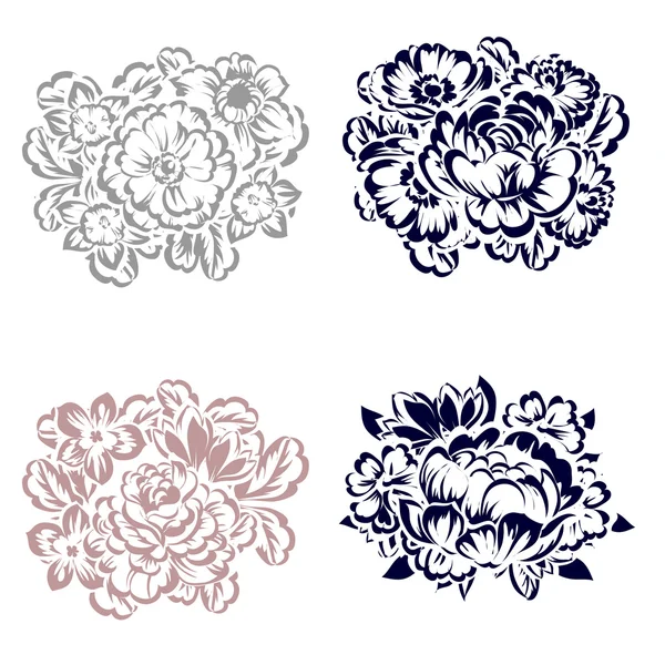 Set of vintage style flowers — Stock Vector