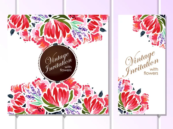 Set di carte floreali vintage inviti — Vettoriale Stock