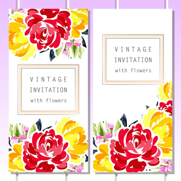 Set of vertical floral invitational banners — Stock Vector