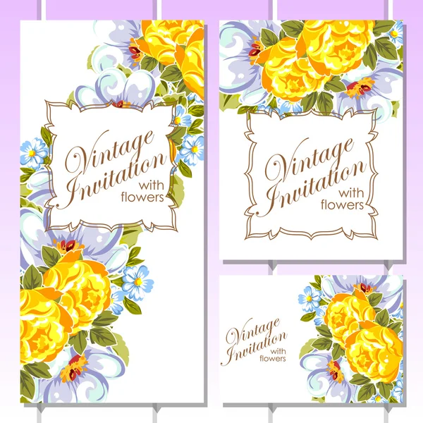 Ensemble de cartes d'invitation vintage florales — Image vectorielle