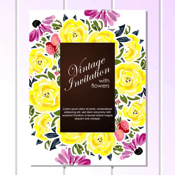 Tarjeta de invitación floral vintage — Vector de stock
