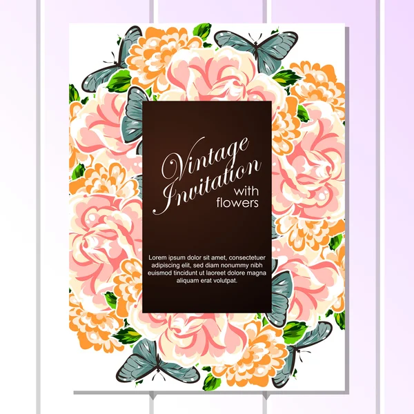Carte d'invitation vintage floral — Image vectorielle