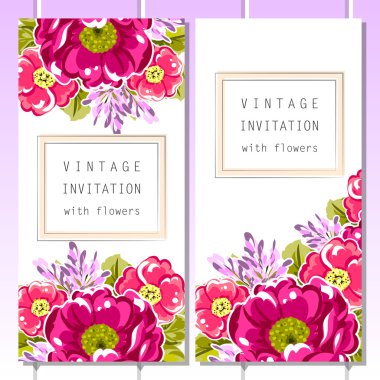 Set of vertical floral invitational banners clipart
