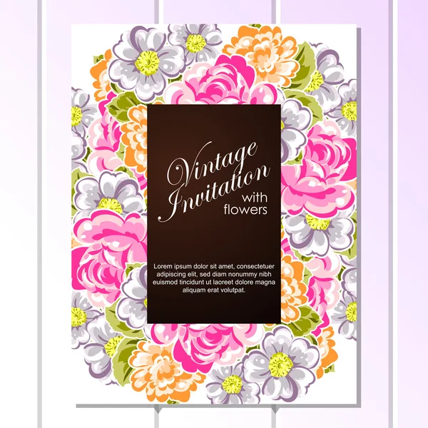 Tarjeta de invitación floral vintage — Vector de stock