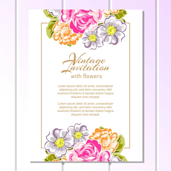 Tarjeta de invitación floral vintage — Vector de stock