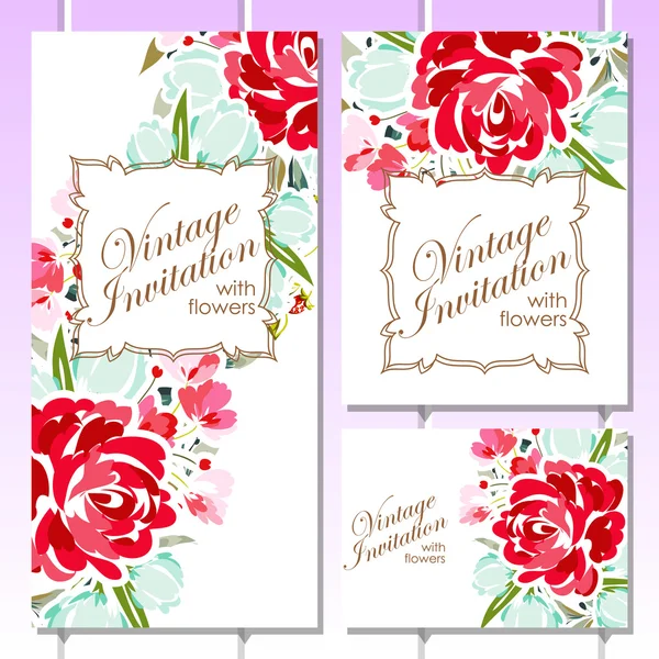 Conjunto de tarjetas invitaionales vintage florales — Vector de stock