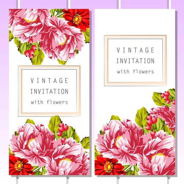 Set van verticale floral invitational banners — Stockvector