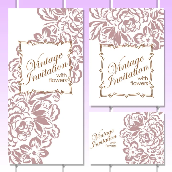 Ensemble de cartes d'invitation florales vintage — Image vectorielle