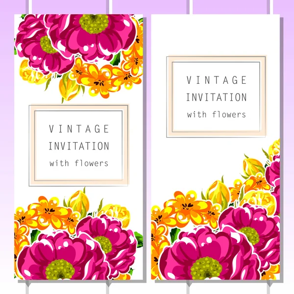 Reihe von vertikalen floralen Einladungsbannern — Stockvektor