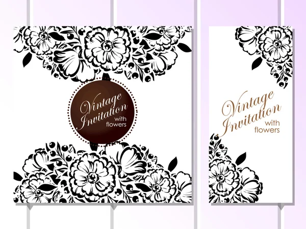 Set of vintage floral invitational cards — Stock Vector