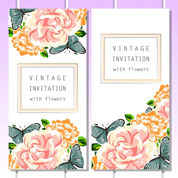 Conjunto de banners florales verticales de invitación — Vector de stock