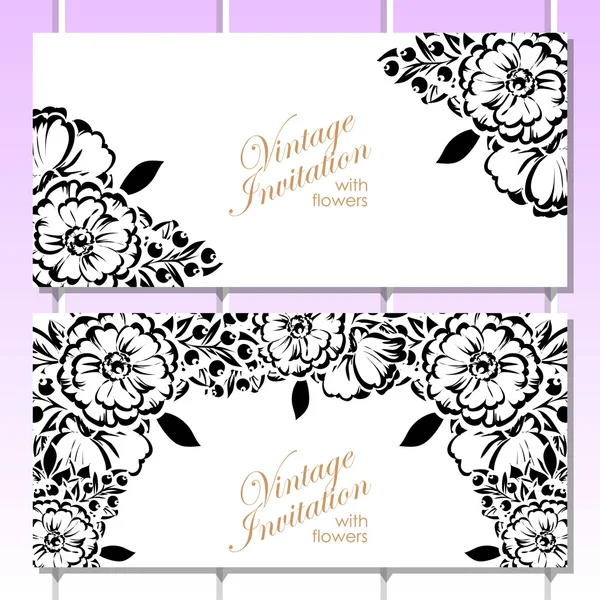 Set of vintage floral invitational cards — Stock Vector