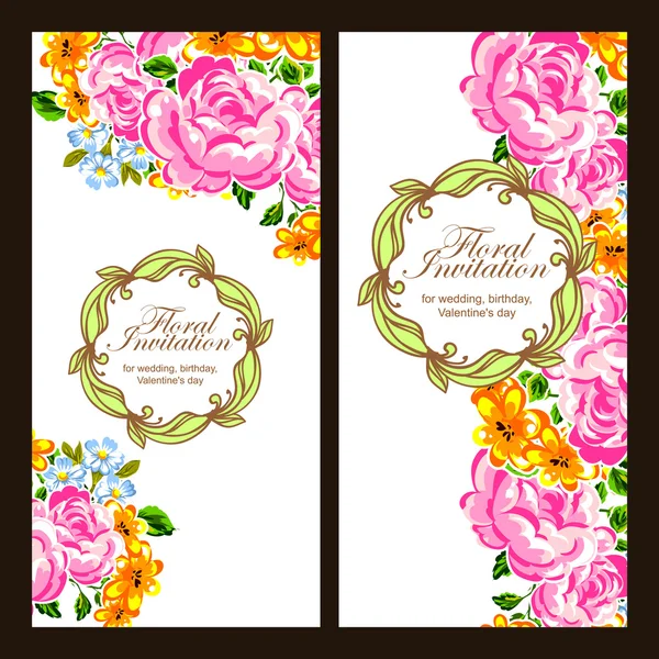 Reihe von vertikalen floralen Einladungsbannern — Stockvektor