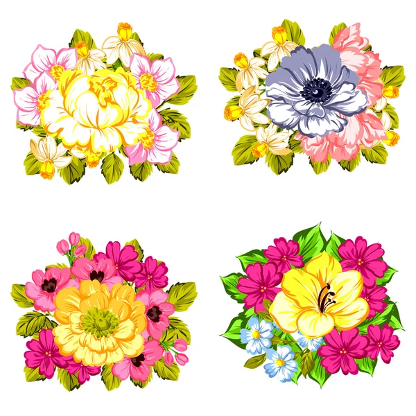 Conjunto de belas flores coloridas — Vetor de Stock