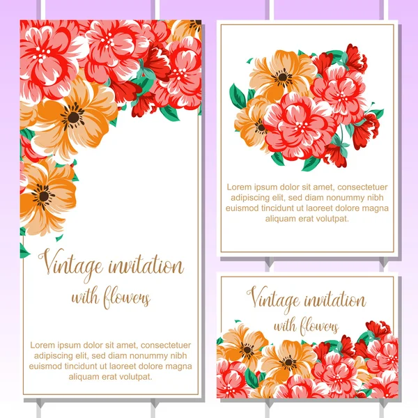 Set of floral vintage invitational cards — Stock Vector