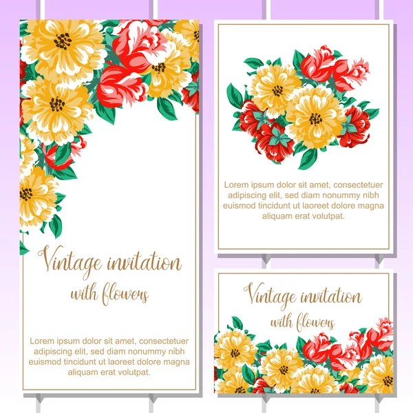 Conjunto de tarjetas invitacionales vintage florales — Archivo Imágenes Vectoriales