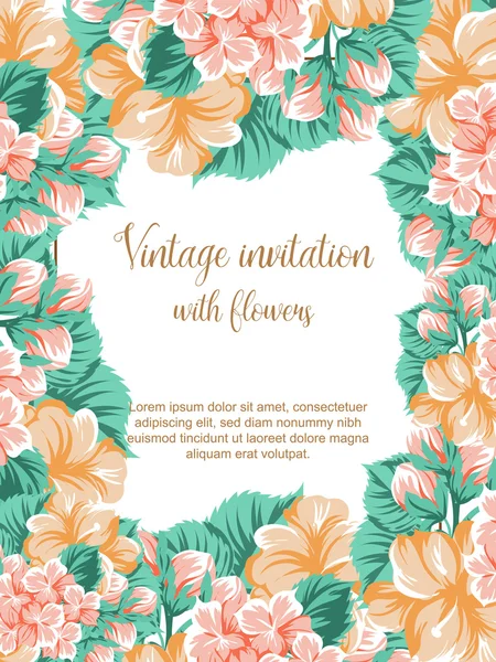 Tarjeta de invitación floral vintage — Vector de stock