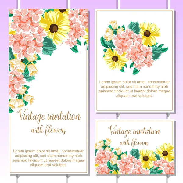 Ensemble de cartes d'invitation vintage florales — Image vectorielle