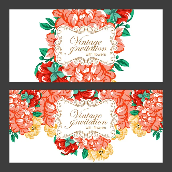花のヴィンテージのインビテーショナル カードのセット — ストックベクタ