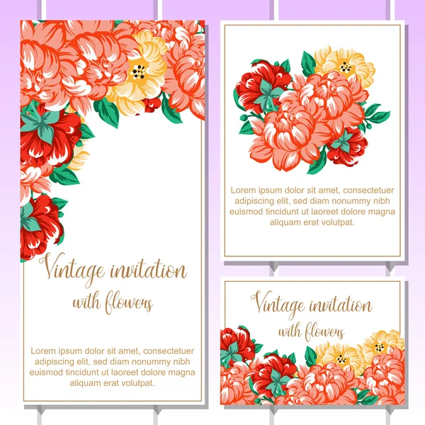 Σύνολο floral vintage προσκλητήριο κάρτες — Διανυσματικό Αρχείο