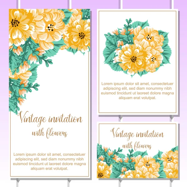 花のヴィンテージのインビテーショナル カードのセット — ストックベクタ