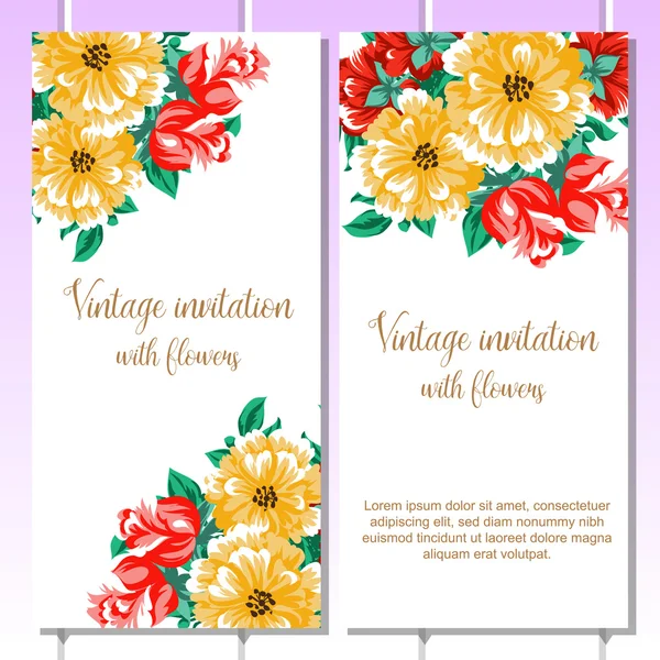 Floral vintage invitational kaarten — Stockvector
