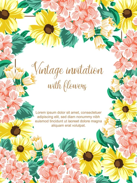 Tarjeta de invitación floral vintage — Vector de stock