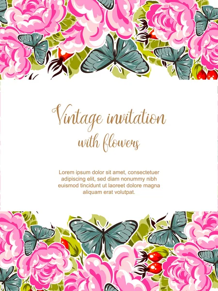 Floral vintage invitation card — Stock Vector